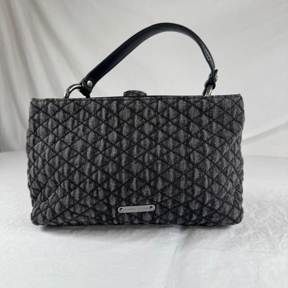 Rebecca Minkoff Black Quilted Denim Leather Satchel Handbag